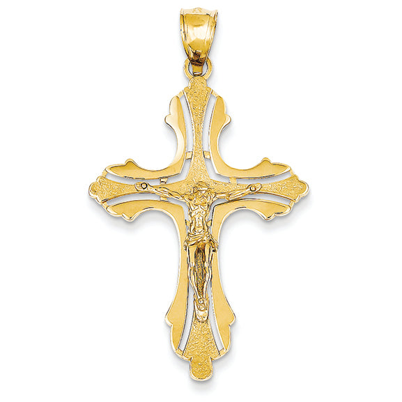 14K Gold Spade Tipped Crucifix Pendant