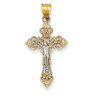 14K Gold Two-tone Small Lacey-edged INRI Crucifix Pendant