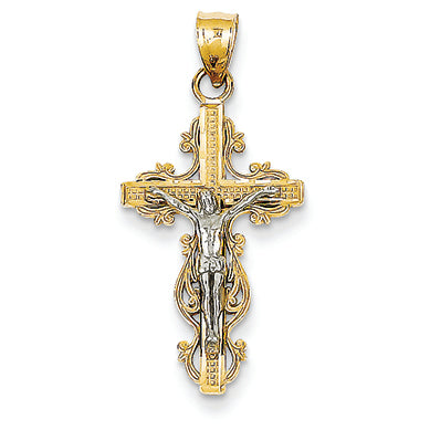 14K Gold Two-tone Small Narrow Cross w/Crucifix Pendant