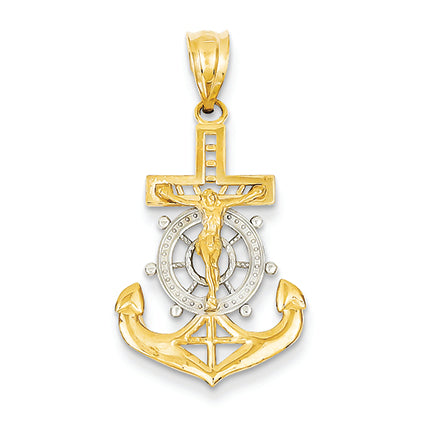 14K Gold & Rhodium Diamond-cut Mariners Cross Pendant