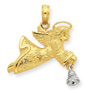14K Gold Two-tone Flying Angel with Moveable Bell Pendant