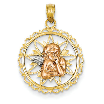 14K Gold Two-tone & Rhodium Angel Resting on Elbow Pendant