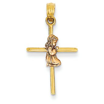 14K Gold Two-tone Girl on Cross Pendant