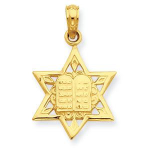 14K Gold Star of David with Tablets in Center Pendant