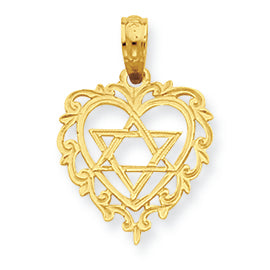 14K Gold Star of David in Heart Pendant