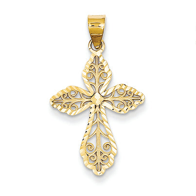 14K Gold Diamond-cut Large Filigree Cross Pendant
