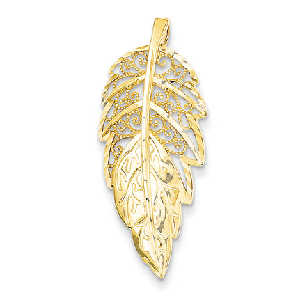 14K Gold Yellow Gold Diamond Cut Leaf Pendant