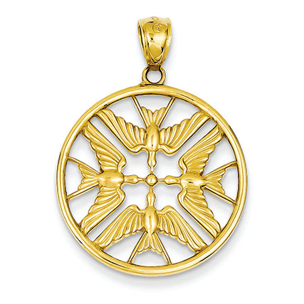 14K Gold Yellow Gold Polished Doves in Circle Pendant