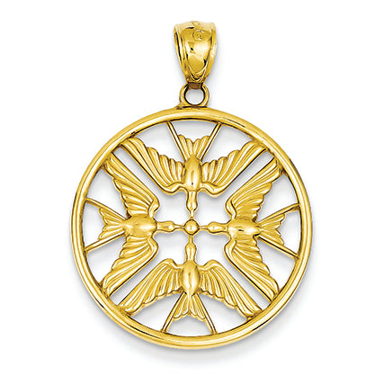 14K Gold Yellow Gold Polished Doves in Circle Pendant