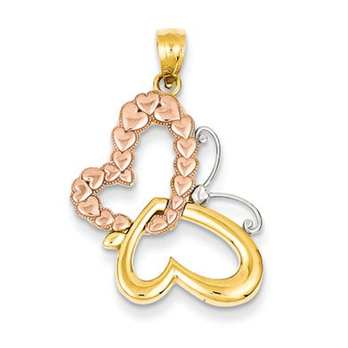 14K Gold Two-tone Gold & Rhodium Butterfly & Hearts Pendant