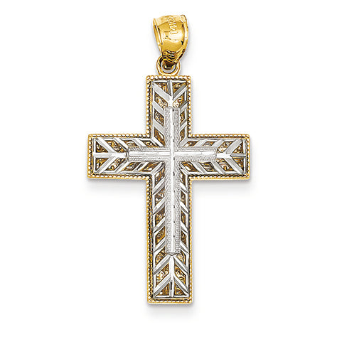 14K Gold Two-tone Diamond Cut Cross Pendant