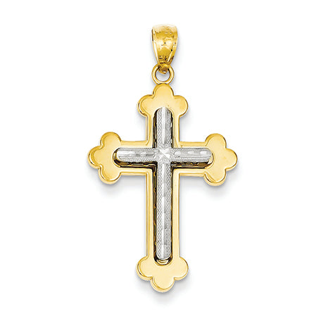 14K Gold Two-tone Diamond Cut Cross Pendant