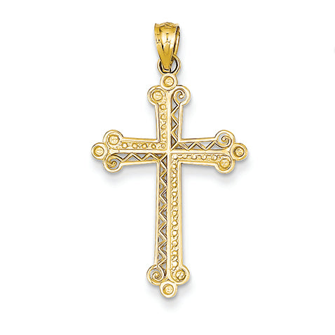14K Gold Yellow Gold Rhodium Plated Diamond Cut Cross Pendant
