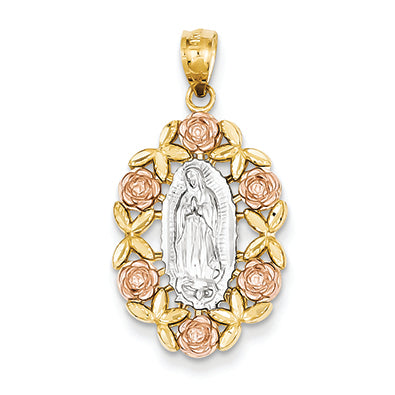 14K Gold Two-tone and Rhodium Plated Guadalupe Pendant