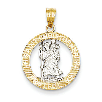 14K Gold Yellow Gold Rhodium Plated St Christopher Pendant