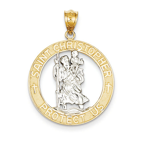 14K Gold Yellow Gold Rhodium Plated St Christopher Pendant