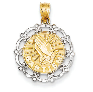 14K Gold Yellow Gold Rhodium Plated Baptism Pendant