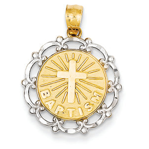 14K Gold Yellow Gold Rhodium Plated Baptism Pendant