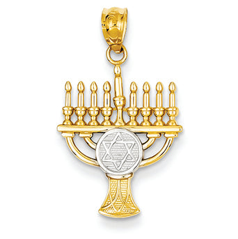 14K Gold Yellow Gold Rhodium Plated Menorah Pendant