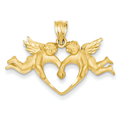 14K Gold Satin Angels Heart Pendant