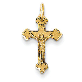 14K Gold INRI Diamond -Cut Crucifix Charm