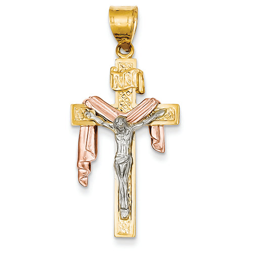 14K Gold Tri-color Crucifix Pendant