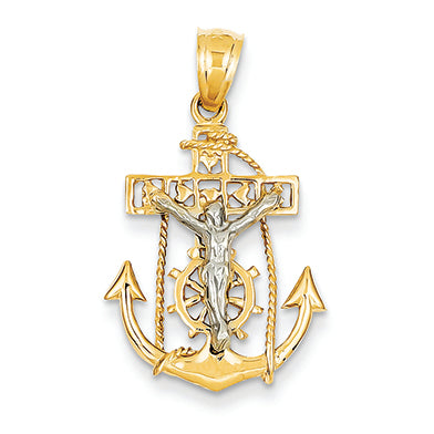14K Gold Two-Tone Mariners Cross Pendant