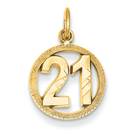 14K Gold #21 in Circle Pendant