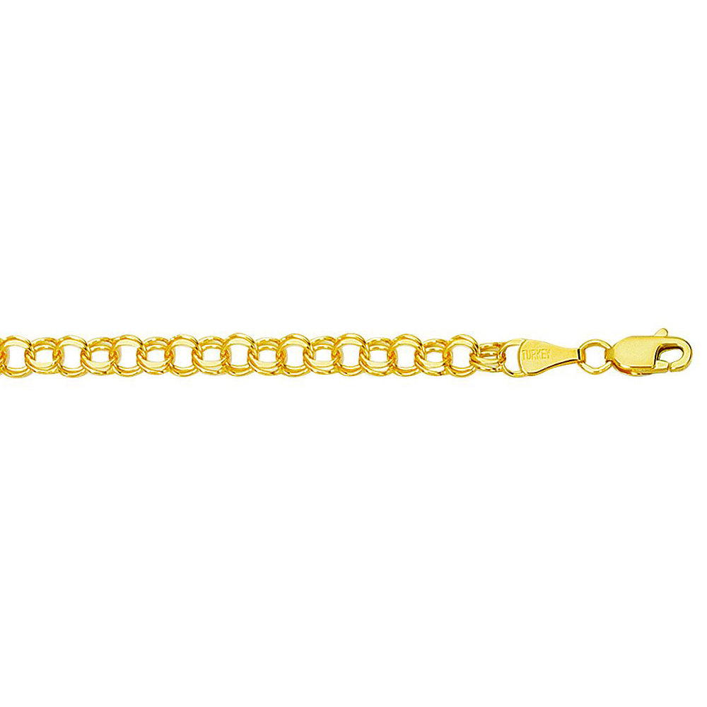 14K Solid Yellow Gold Double Link Charm Bracelet 5mm thick 6 Inches