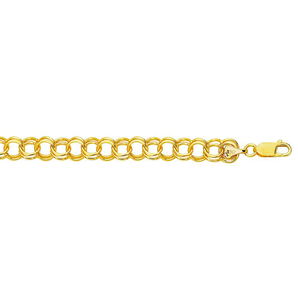 14K Solid Yellow Gold Double Link Charm Bracelet 9.1mm thick 7 Inches