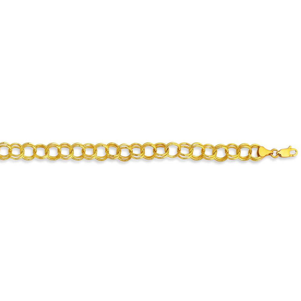 14K Solid Yellow Gold Lite Charm Bracelet 8.2mm thick 7.25 Inches