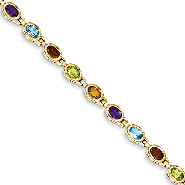 14K Gold Gemstone Rainbow Bracelet 7 Inches
