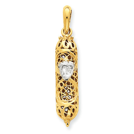 14K Gold Two-Tone Mezuzah with Shin Charm