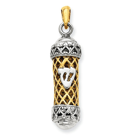 14K Gold Two-Tone Mezuzah with Shin Charm