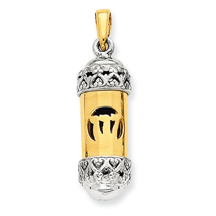 14K Gold Two-Tone Mezuzah with Shin Charm