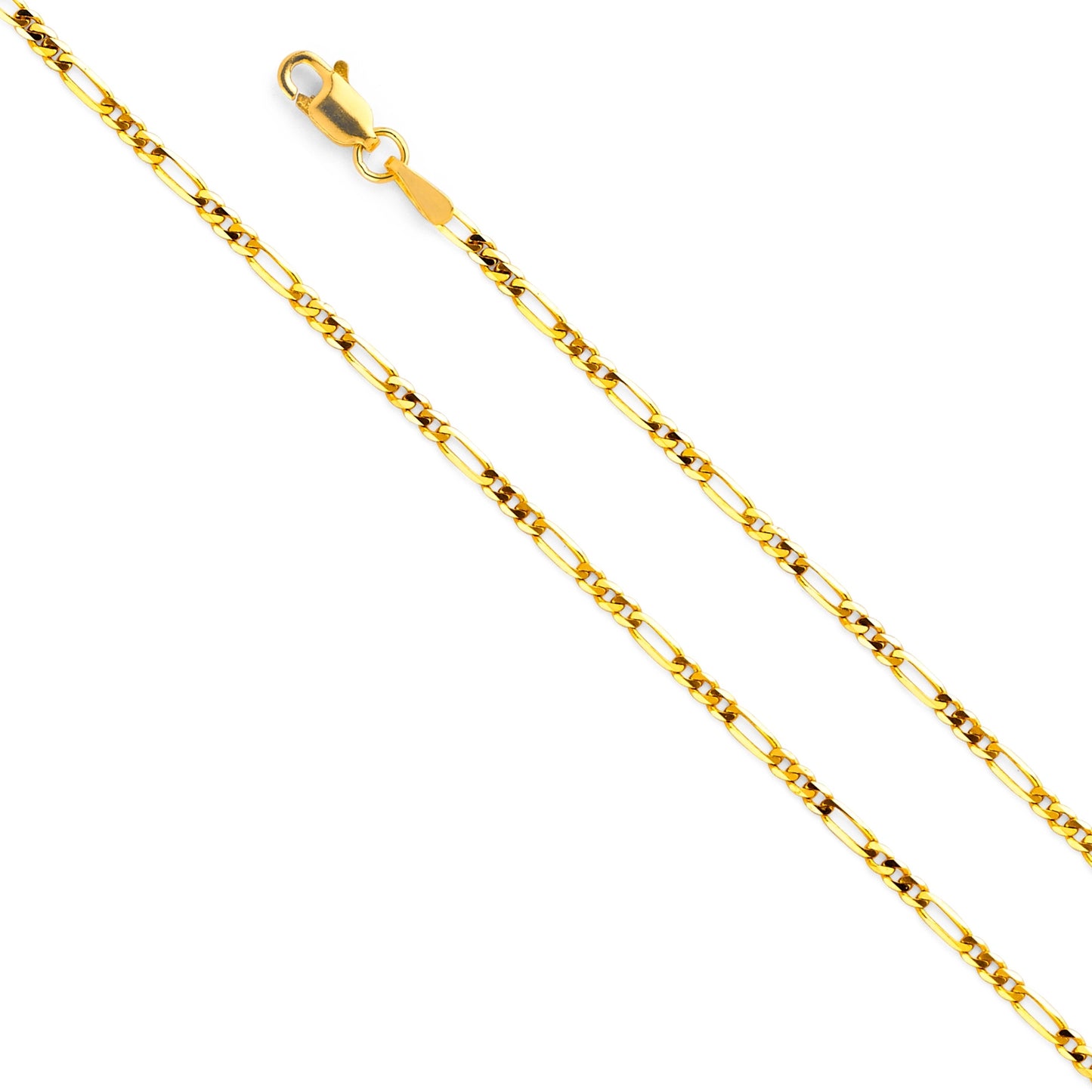 14K Solid Yellow Gold Concave Figaro Chain 2.2mm thick 24 Inches.  Made in Italy