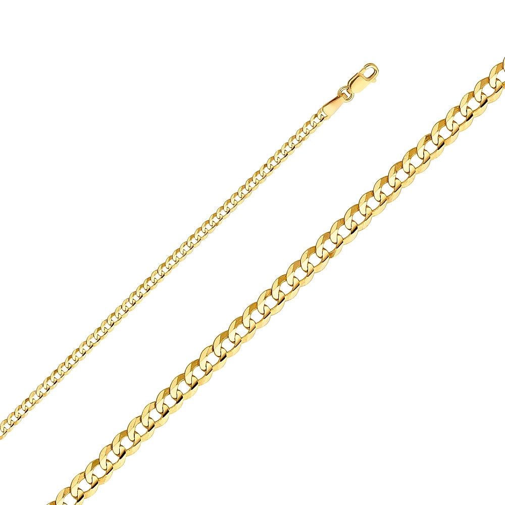 14K Solid Yellow Gold Cuban Concave Curb Chain 3mm thick 24 Inches.  Made in Italy
