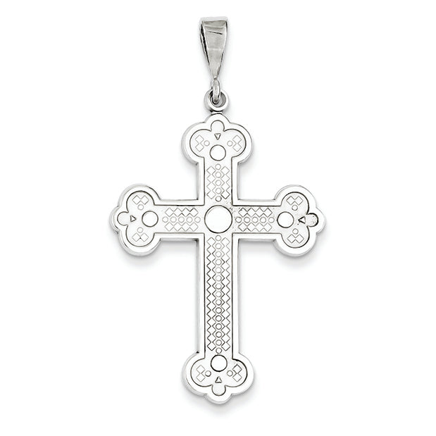14K White Gold Budded Cross Pendant