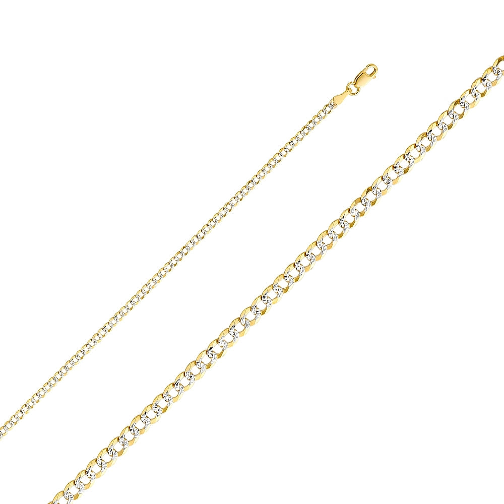 14K Solid Two Tone Gold Cuban Pave Curb Chain 3mm thick 22 Inches.  Made in Italy