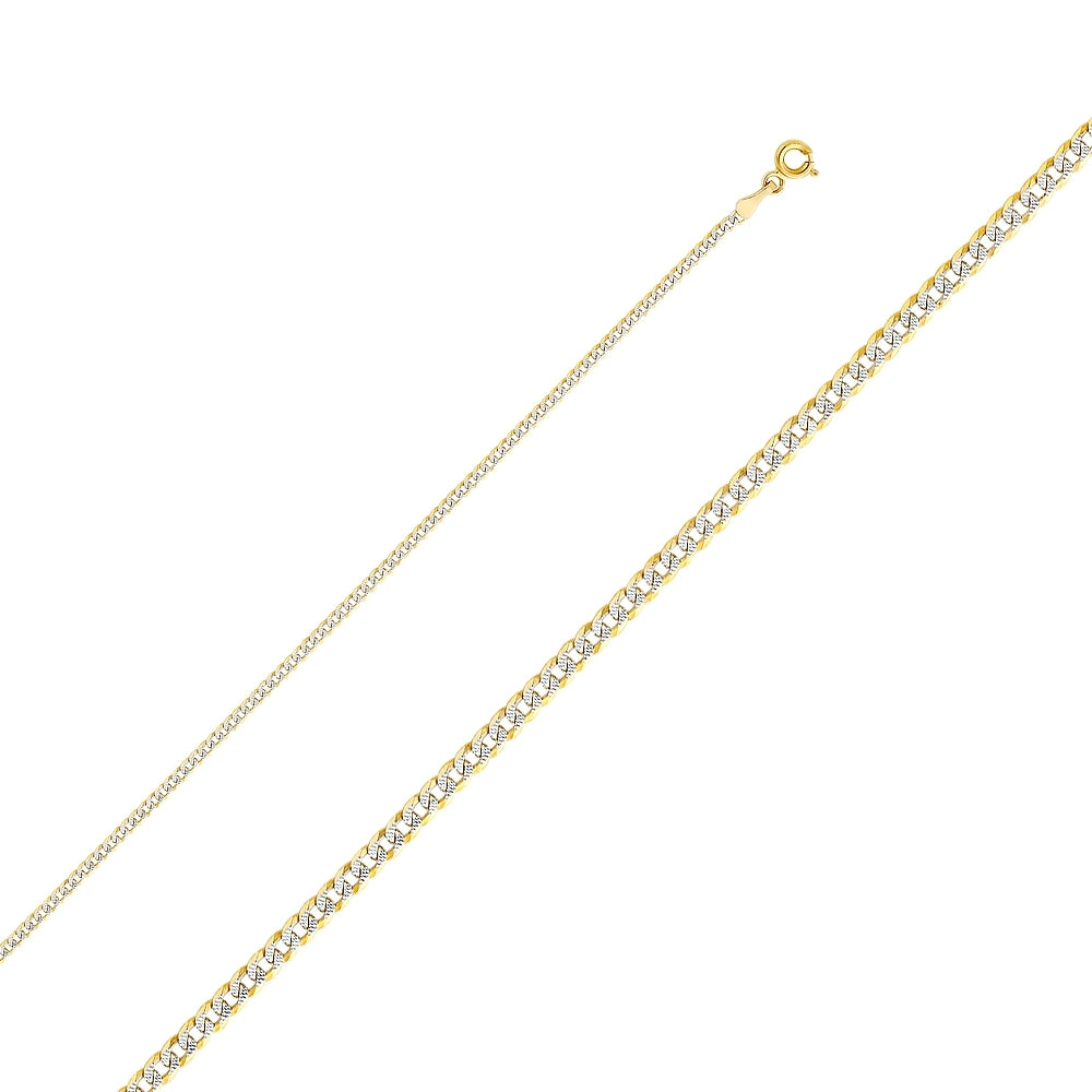 14K Solid Two Tone Gold Cuban Pave Curb Chain 2.4mm thick 22 Inches.  Made in Italy