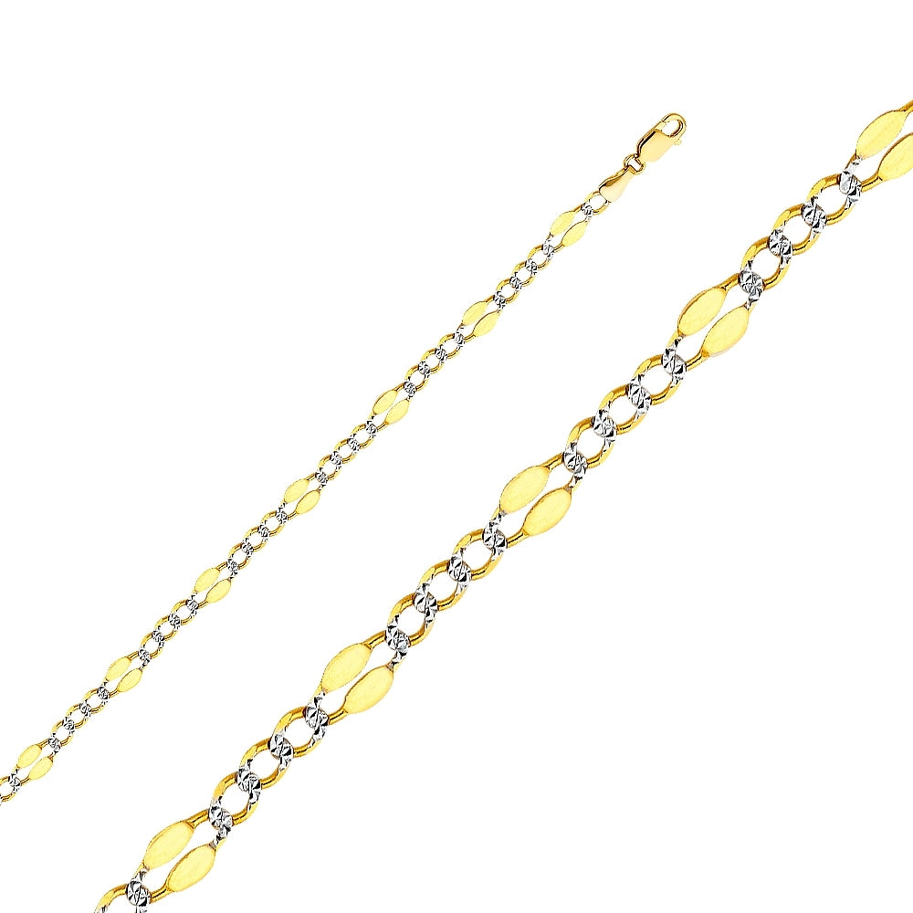 14K Solid Two Tone Gold Samped Figaro Chain 5.3mm thick 24 Inches.  Made in Italy