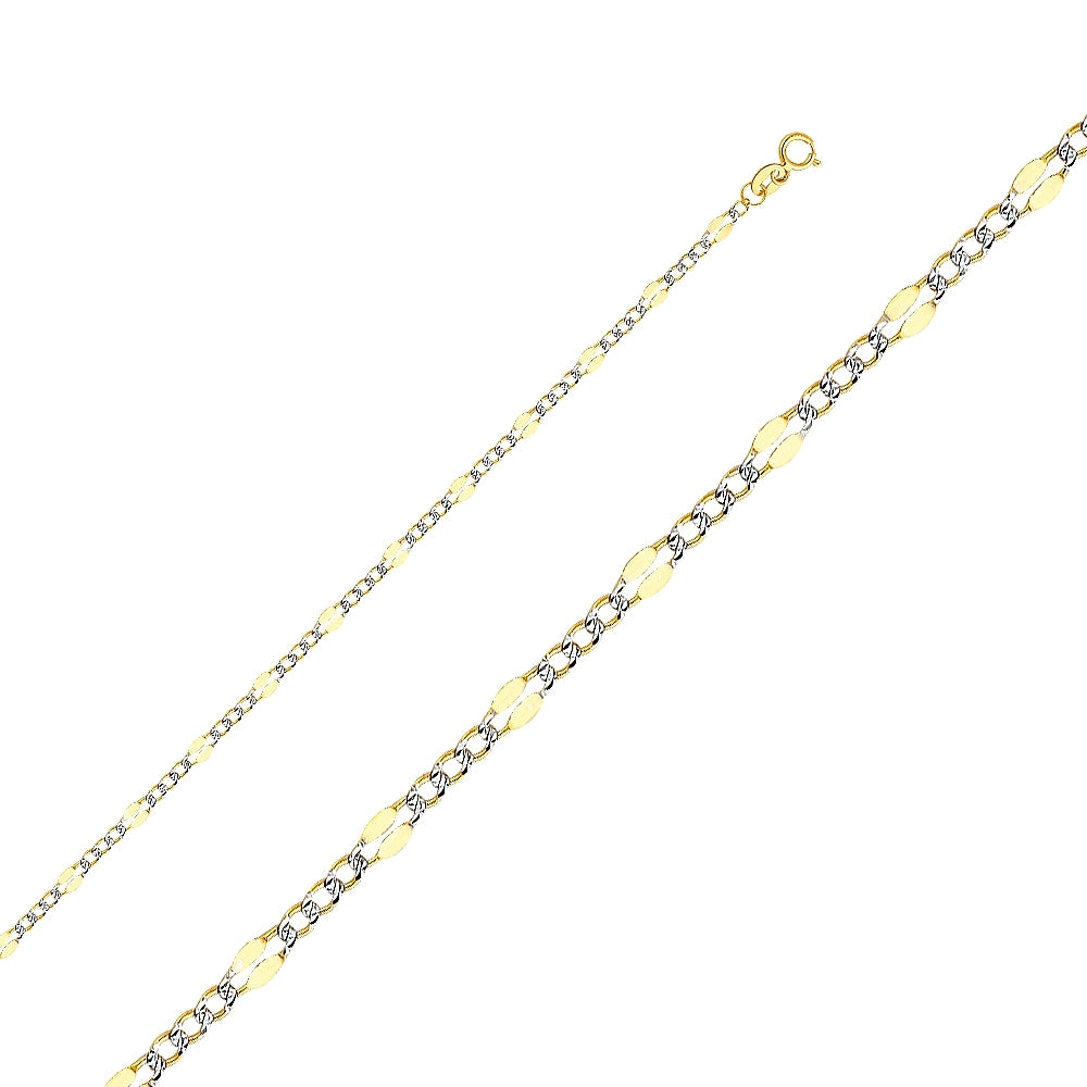 14K Solid Two Tone Gold Samped Figaro Chain 3.5mm thick 20 Inches.  Made in Italy