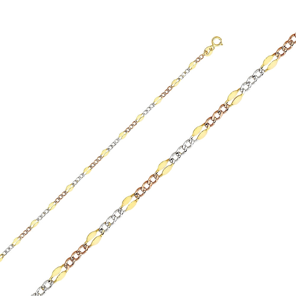 14K Solid Multi Tone Gold Samped Figaro Chain 3.5mm thick 24 Inches.  Made in Italy
