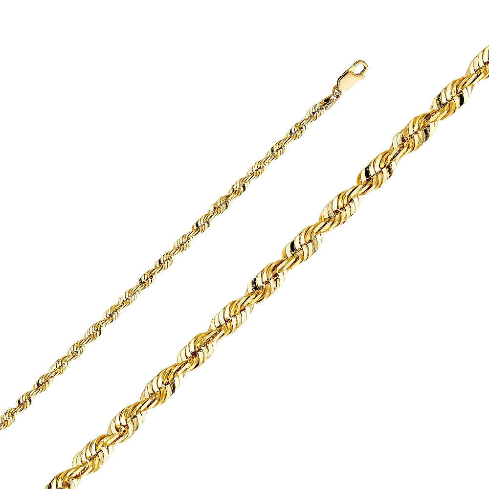 14K Solid Yellow Gold Diamond Cut Rope Bracelet 5mm thick 8 Inches.  Made in Italy
