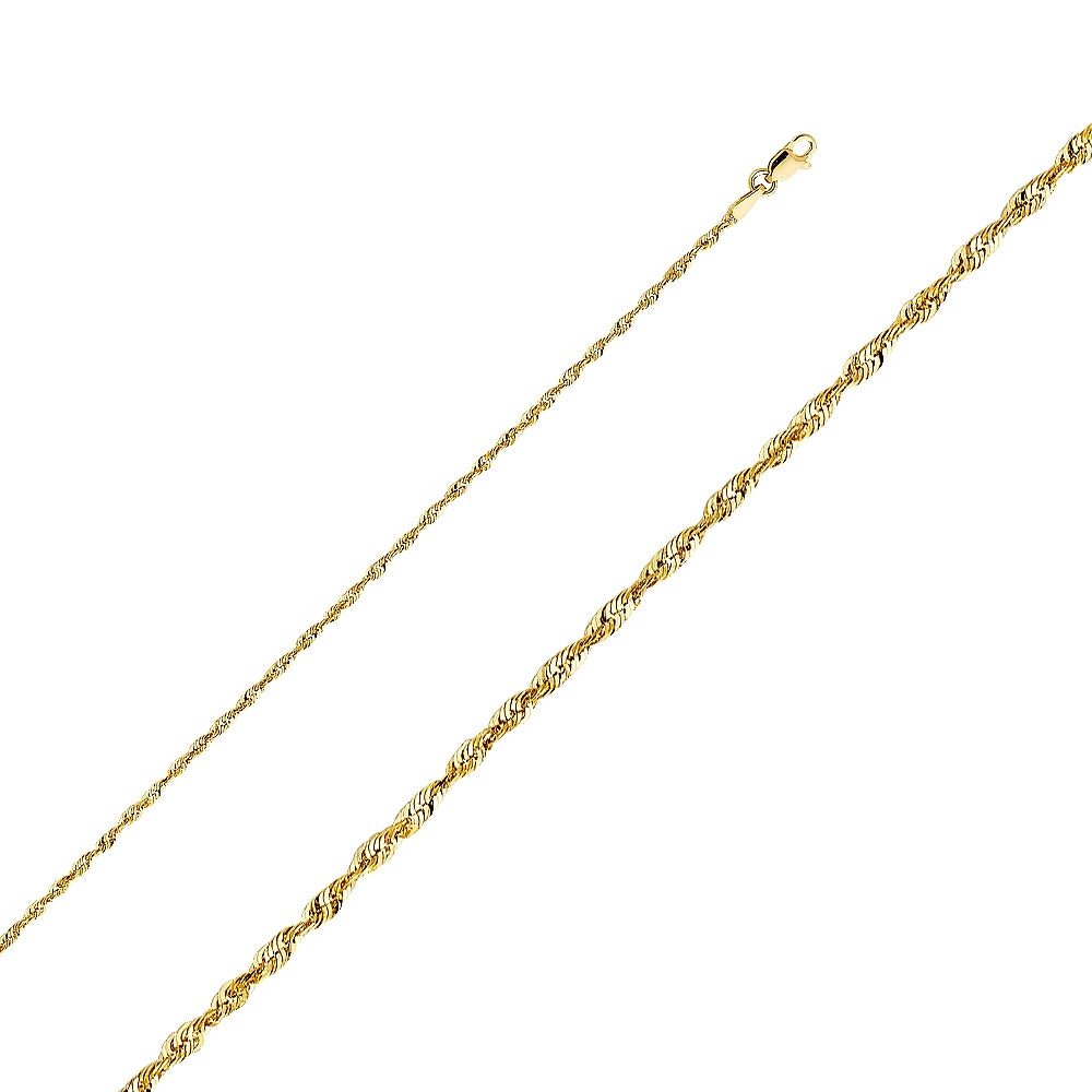 14K Solid Yellow Gold Diamond Cut Rope Chain 2.2mm thick 16 Inches.  Made in Italy