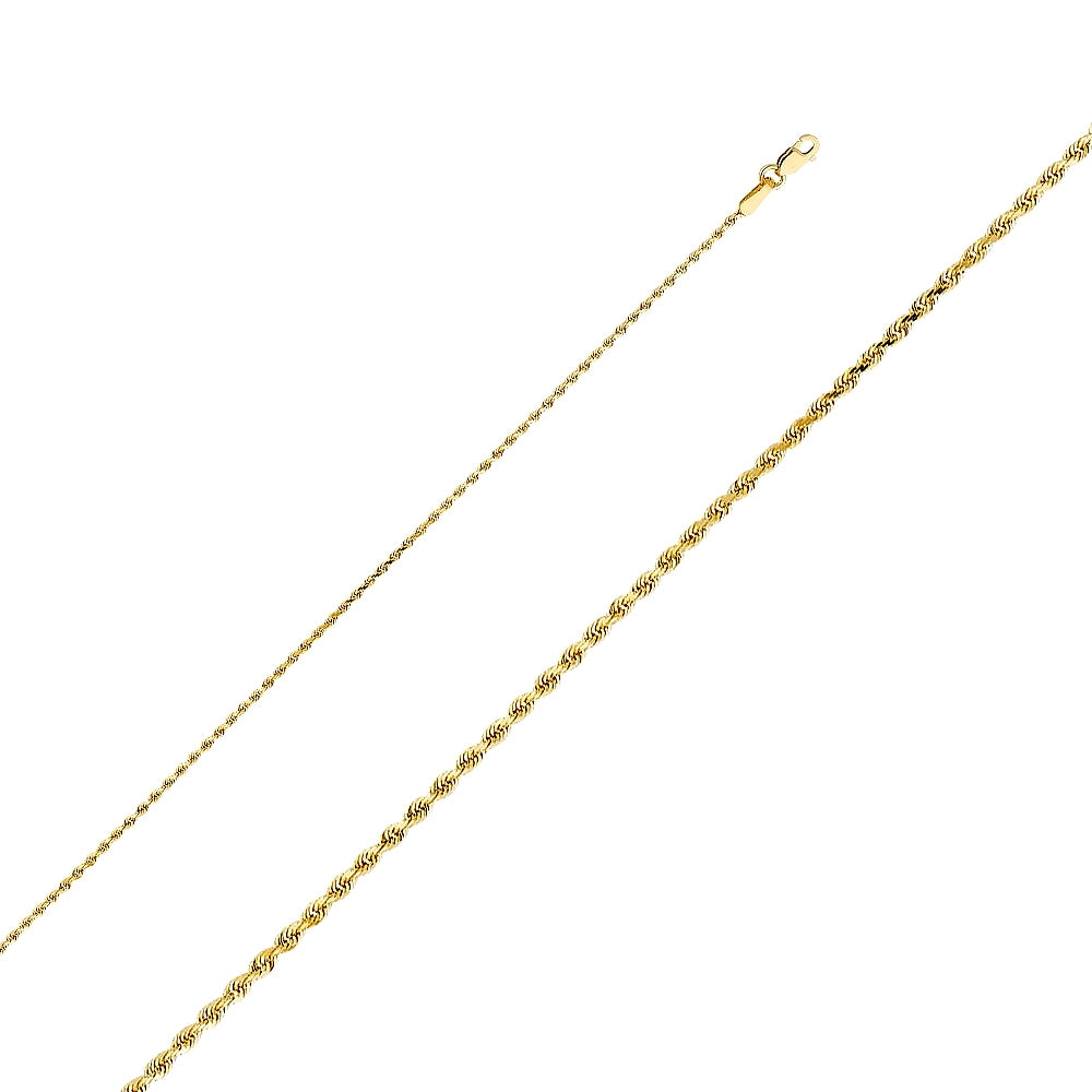 14K Solid Yellow Gold Heavy Diamond Cut Rope Chain 1.3mm thick 22 Inches.  Made in Italy