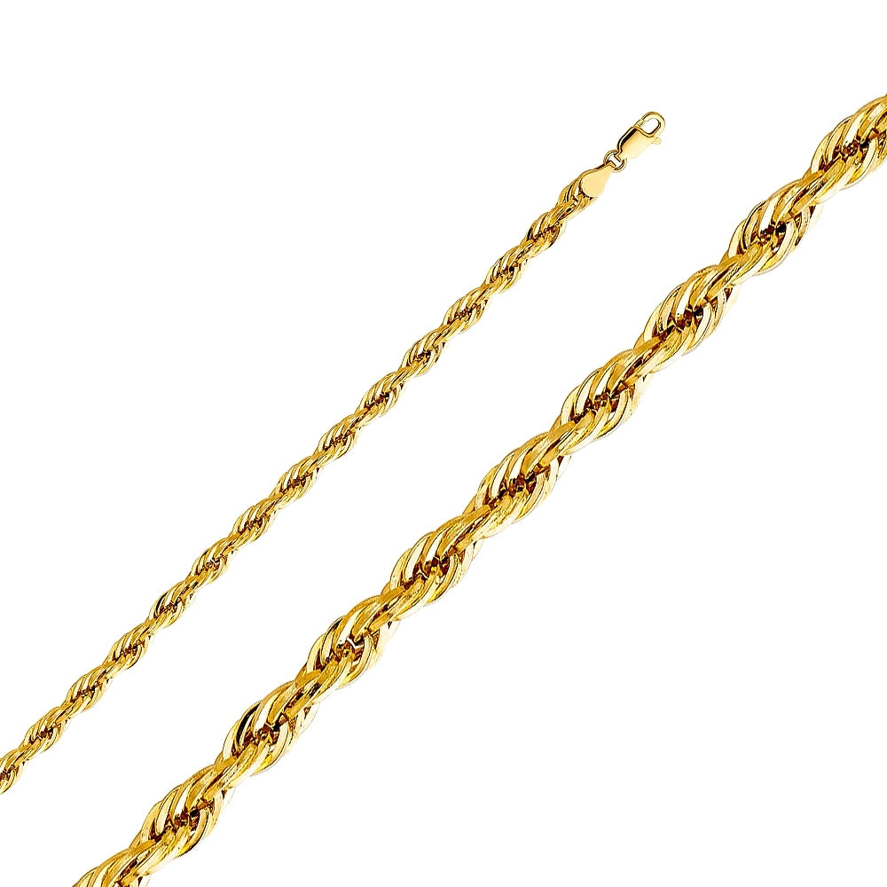 14K Solid Yellow Gold Hollow Diamond Cut Rope Chain 5.5mm thick 20 Inches.  Made in Italy