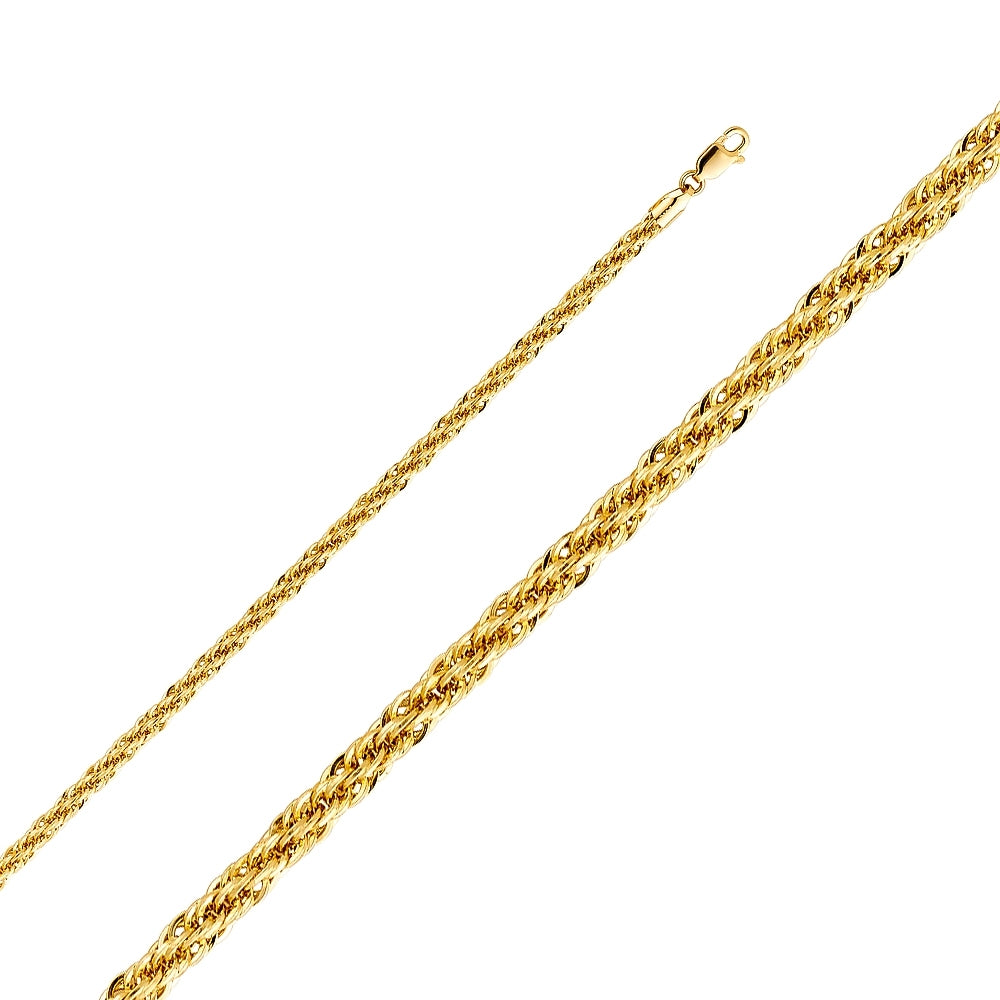 14K Solid Yellow Gold Hollow Fancy Rope Chain 4.4mm thick 22 Inches.  Made in Italy