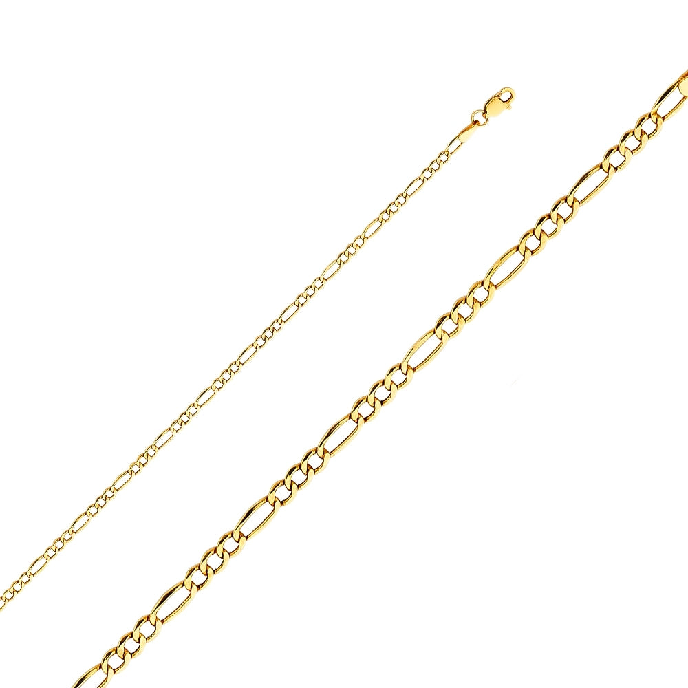 14K Solid Yellow Gold Light Figaro Chain 2.9mm thick 18 Inches.  Made in Italy