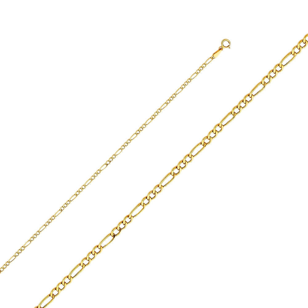 14K Solid Yellow Gold Light Figaro Chain 2.1mm thick 22 Inches.  Made in Italy